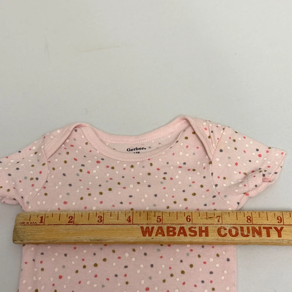 Gerber Baby Girls 3-6M Onesies 2 Pack Mint Floral Pink Polka Dot Cotton Snaps‎